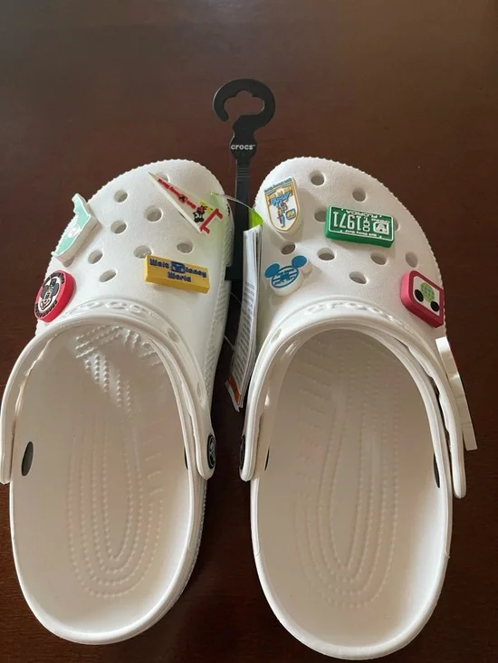 Disney World Vault Collection CROCS White Clogs with Colorful Jibbitz Charms - Picture 2 of 2